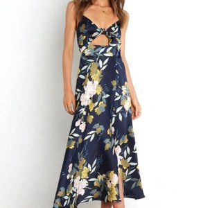 NEW PETAL & PUP KAISHA FLORAL FRONT TIE DRESS - NAVY